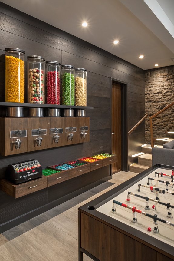 conveniently positioned snack dispensers