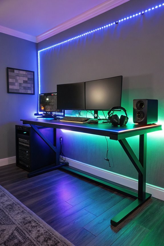 illuminated gaming workstation setup