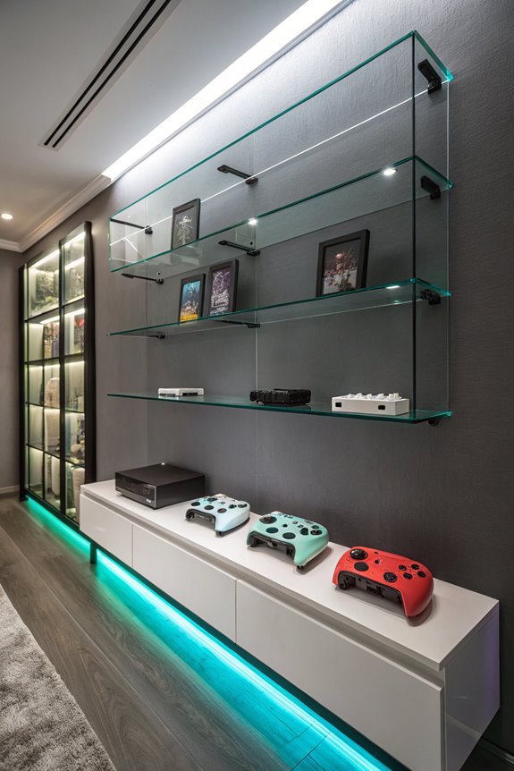 sleek contemporary glass shelving