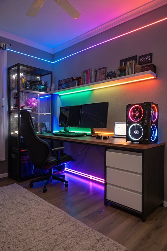 vibrant workspace lighting setup
